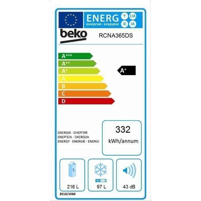 Réfrigérateur combiné-313 Litres (216 L+ 97 L)-Total no Frost-A+-59.5cm X 185,3cm-Silver BEKO RCNA365DS – Image 2
