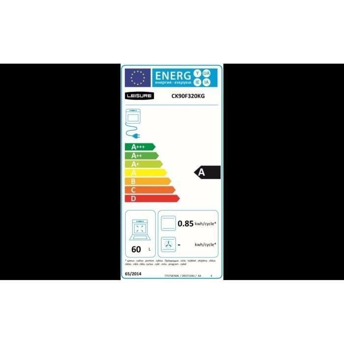 Cuisinière piano , table gaz-5 foyers-5,5kWh-triple cavité-2 fours+1 grill-60L+79L-A-Noir LEISURE CK90F320KG – Image 4