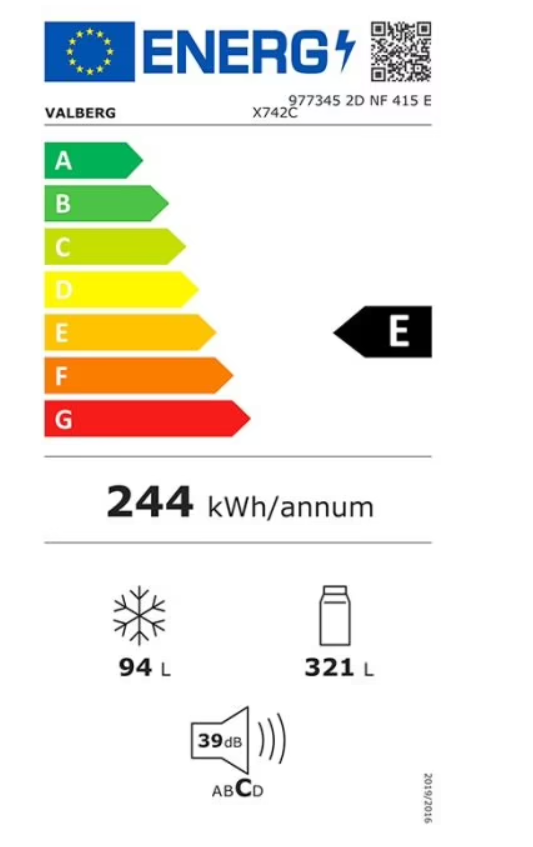 Réfrigérateur 2 portes VALBERG 2D NF 415 E X742C – Image 3